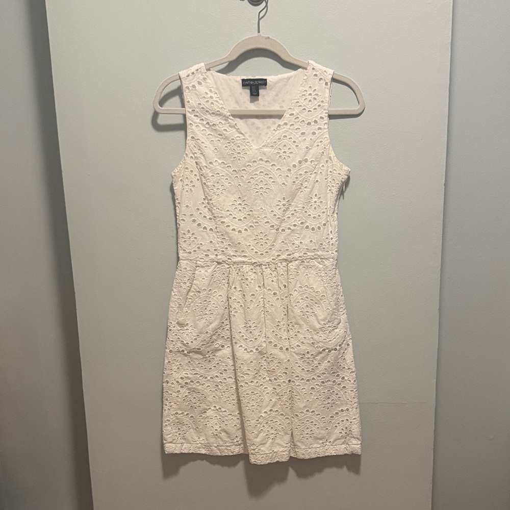Cynthia Rowley Cream Eyelet Sleeveless Mini Dress
